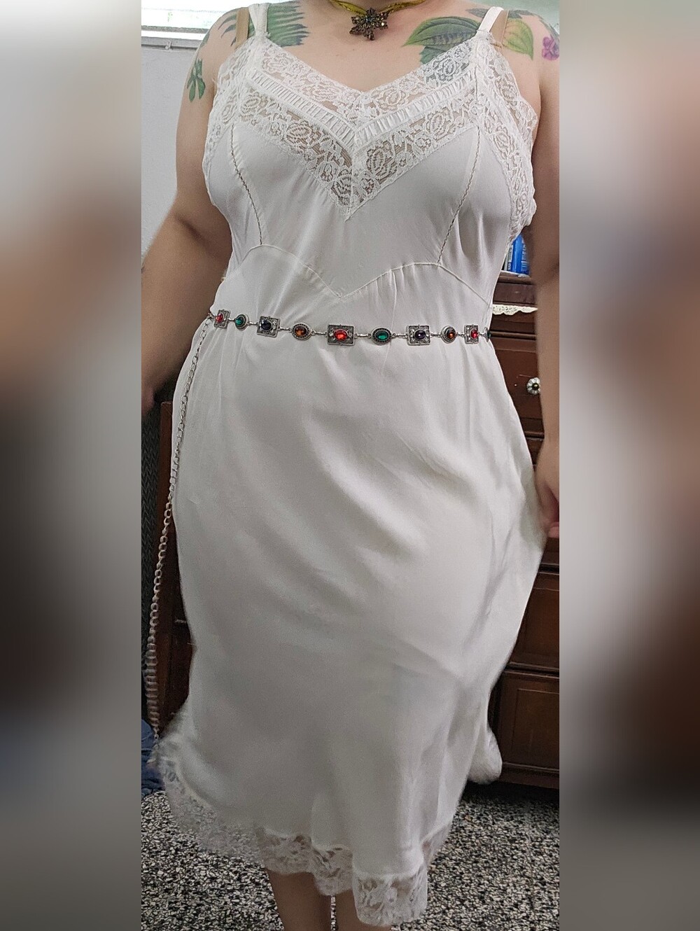 Vintage Lace Trim Slip Dress In White